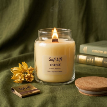 Işığın ve Doğanın Saf Buluşması: Safi Life Saf Ylang Ylang Soya Wax Mumu (270 gr - Şeffaf Serisi)